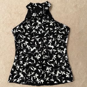 White House Black Market Black and White Floral Halter Top